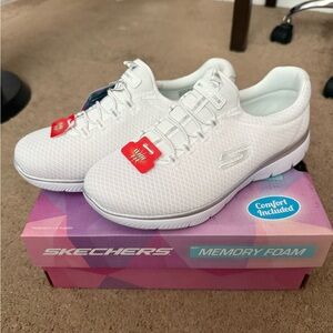 Skechers White Wide Fit Sneakers